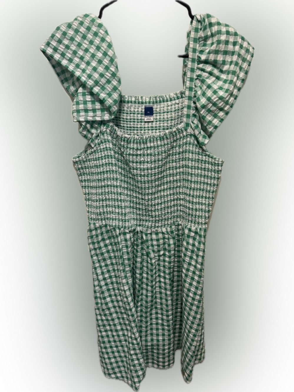 Old Navy Green and White Gingham Smocked Dress